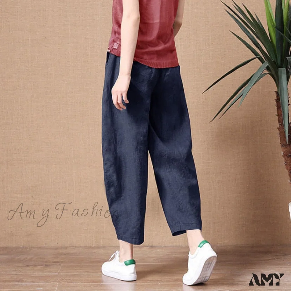 Amy Fashion - Elastic Waist Vintage Lady Loose Casual Pants - Image 2