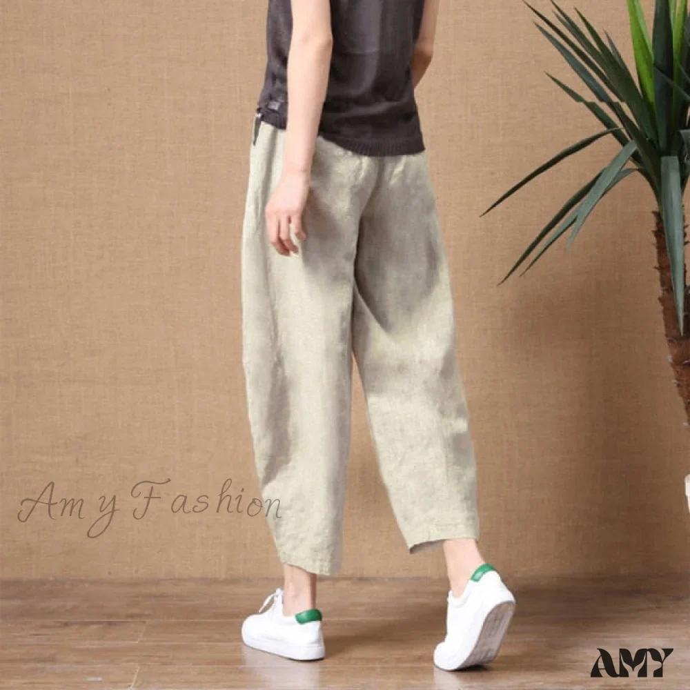 Amy Fashion - Elastic Waist Vintage Lady Loose Casual Pants - Image 3