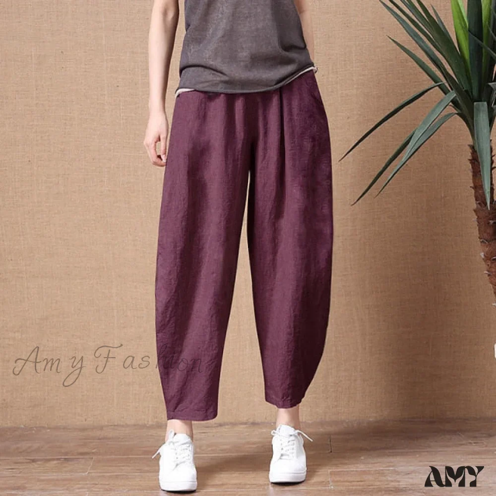 Amy Fashion - Elastic Waist Vintage Lady Loose Casual Pants - Image 5