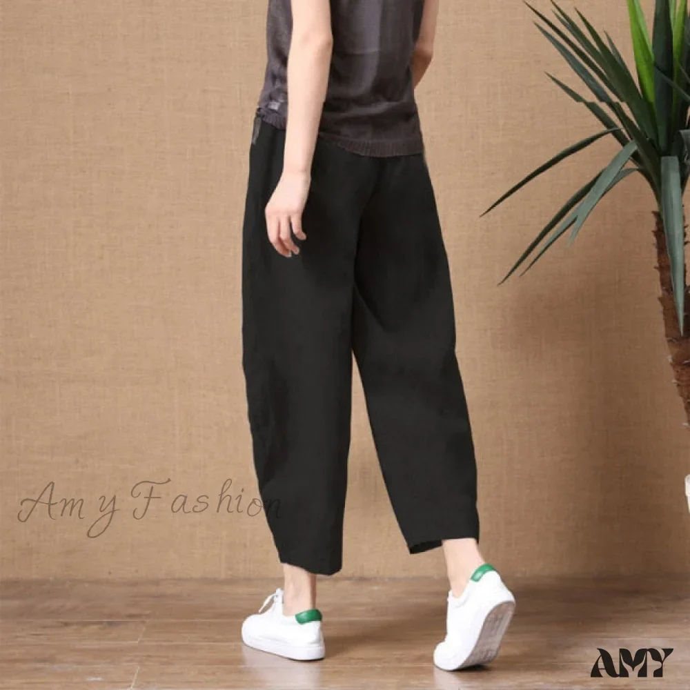 Amy Fashion - Elastic Waist Vintage Lady Loose Casual Pants - Image 6