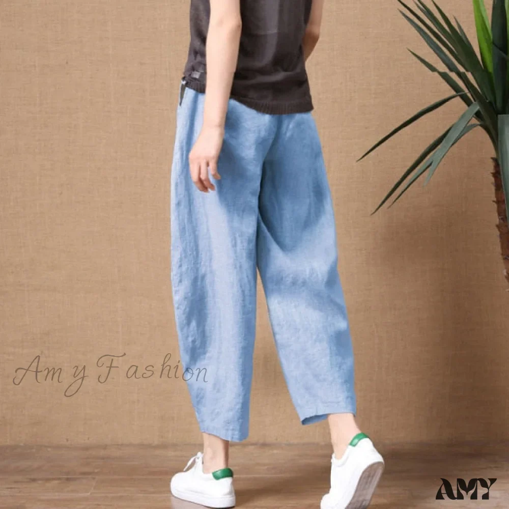 Amy Fashion - Elastic Waist Vintage Lady Loose Casual Pants - Image 7