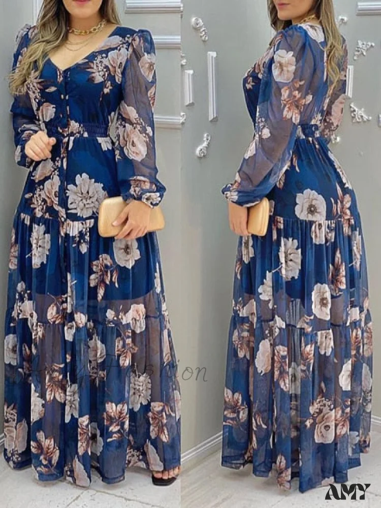 Amy Fashion - Shirred Ruffles Midi Vestidos Elegant Party Dress - Image 13