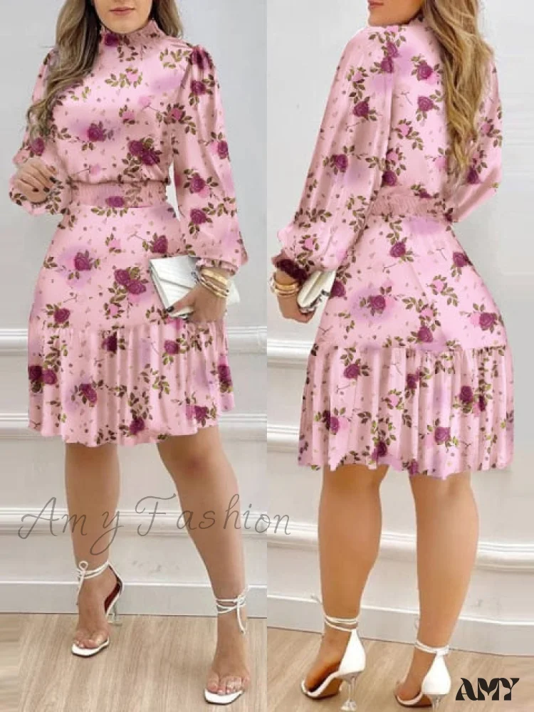 Amy Fashion - Shirred Ruffles Midi Vestidos Elegant Party Dress - Image 3