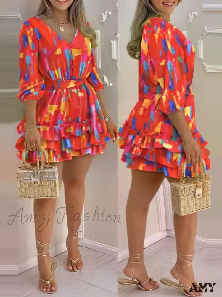 Amy Fashion - Shirred Ruffles Midi Vestidos Elegant Party Dress - Image 5