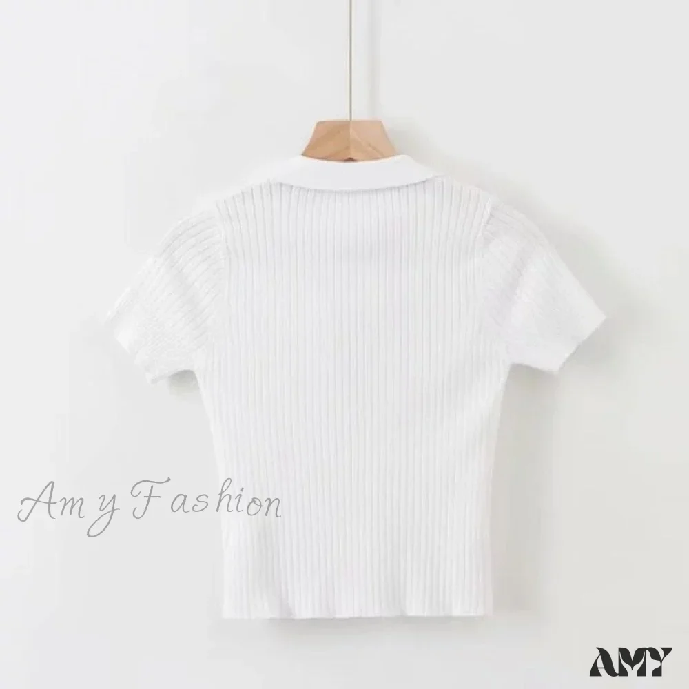 Amy Fashion - Vintage Clothes Ribbed Solid T-shirt - Image 3