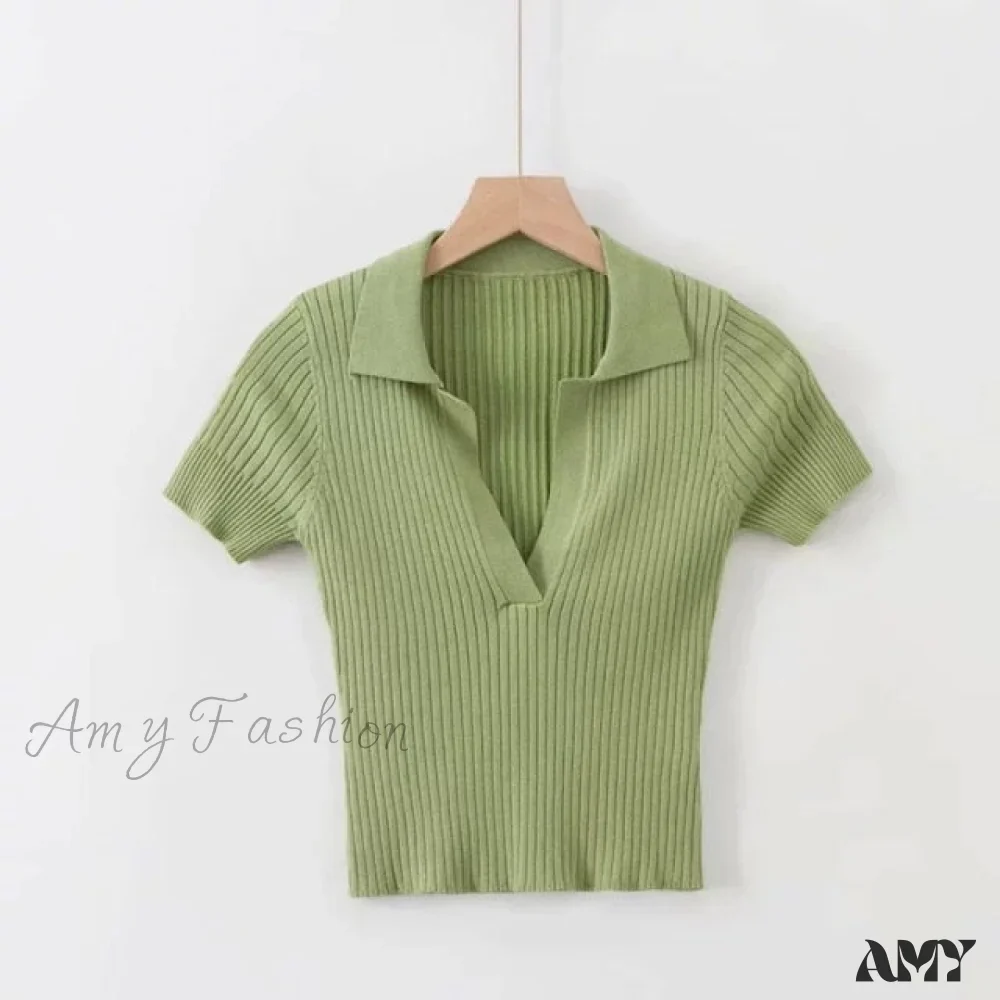 Amy Fashion - Vintage Clothes Ribbed Solid T-shirt - Image 5
