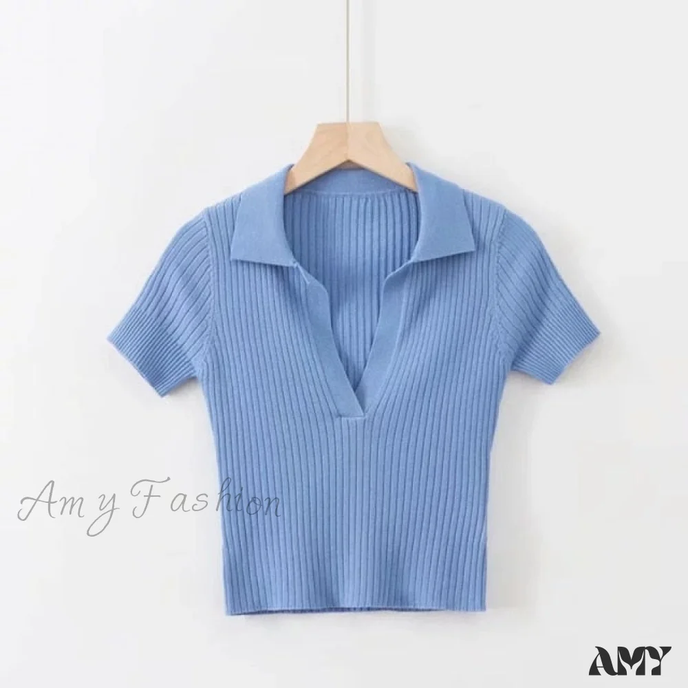 Amy Fashion - Vintage Clothes Ribbed Solid T-shirt - Image 6
