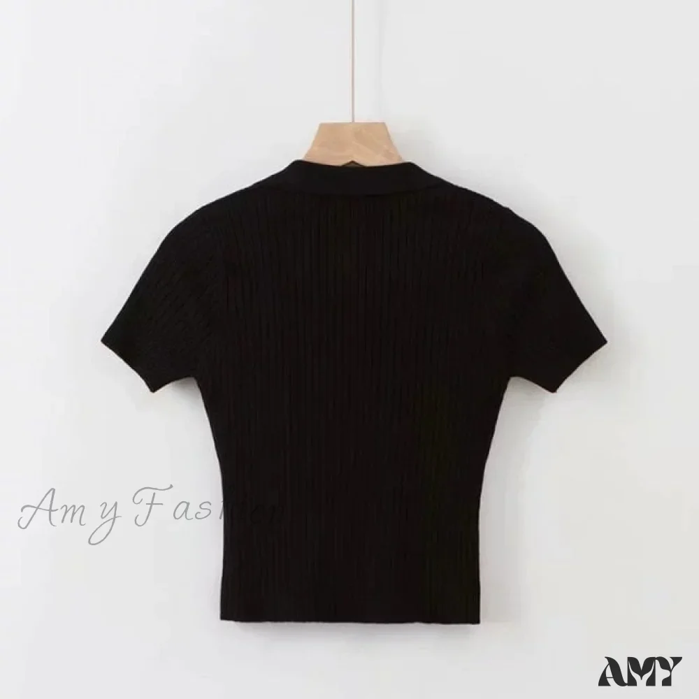 Amy Fashion - Vintage Clothes Ribbed Solid T-shirt - Image 7
