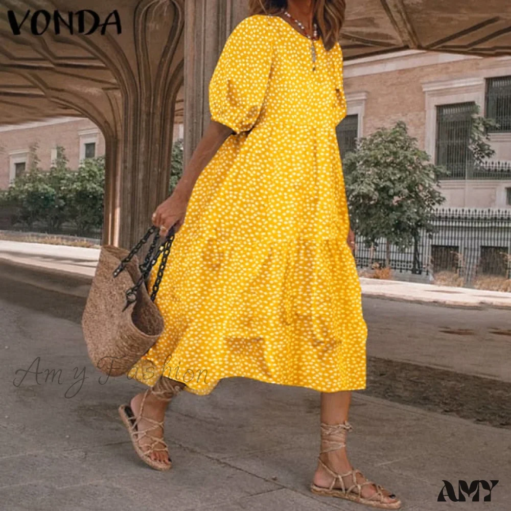 Amy Fashion - Short Sleeve Vintage Plaid Printed Sundress - Image 3