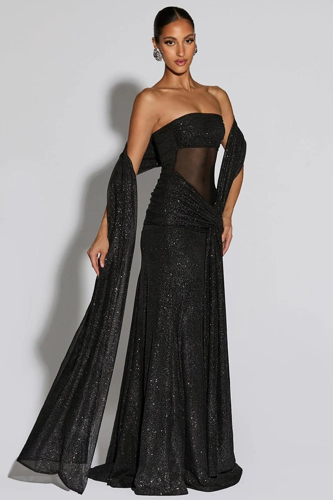 Silver-Foil Strapless Slim-Fit Party Dress