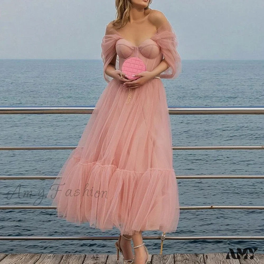 Amy Fashion - Simple A Line Off The Shoulder Party Cocktail Dress