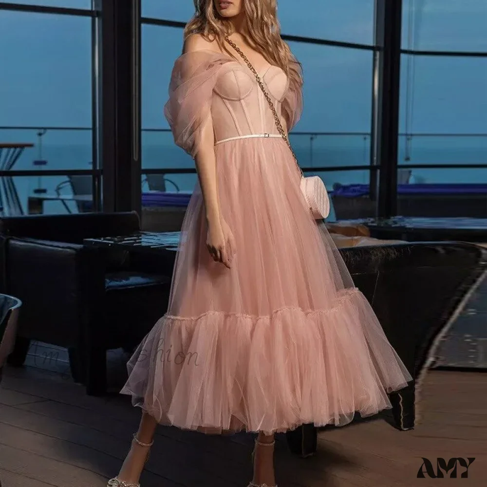 Amy Fashion - Simple A Line Off The Shoulder Party Cocktail Dress - Image 2
