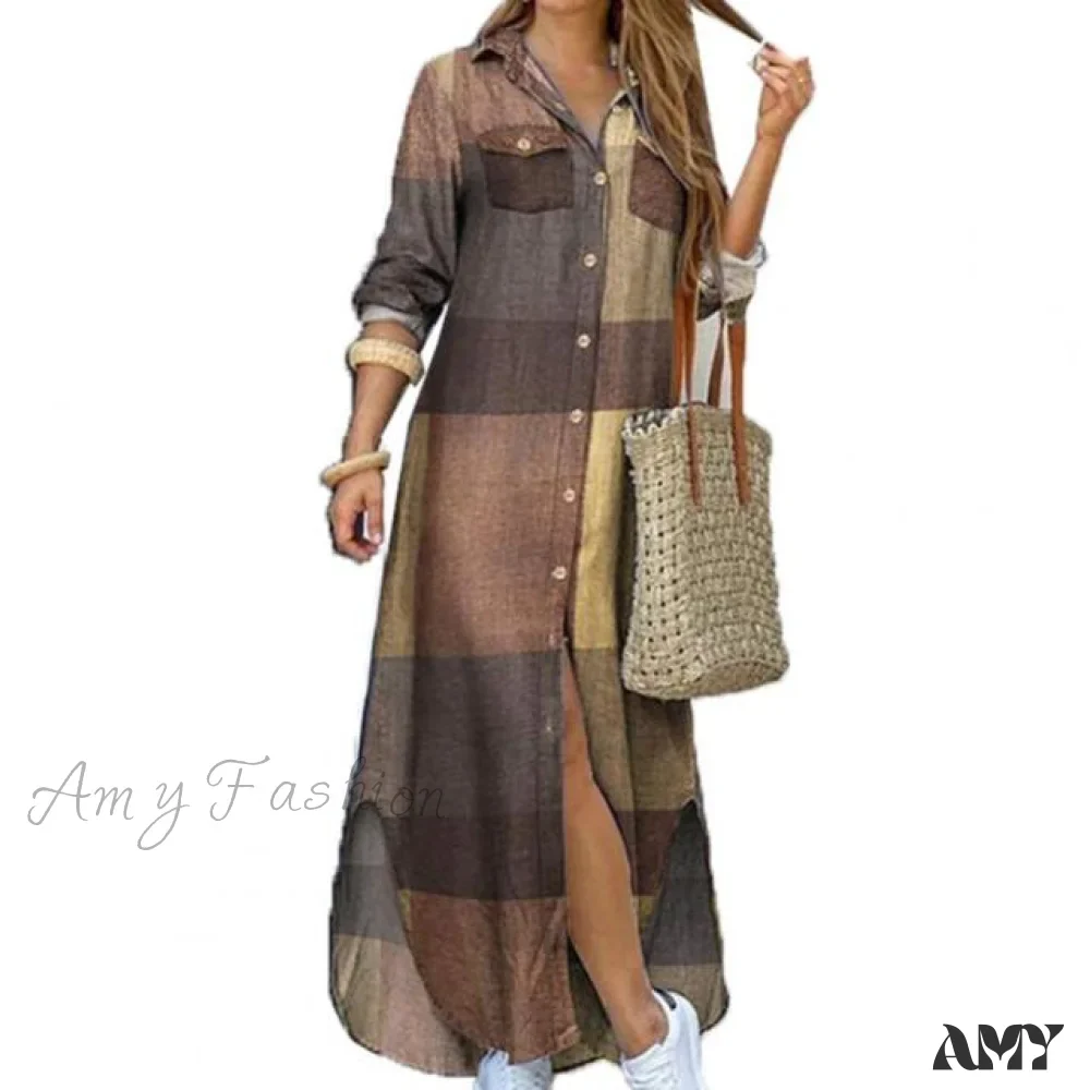 Amy Fashion - Single-breasted Printed Loose Maxi Shirt Dress - Image 6
