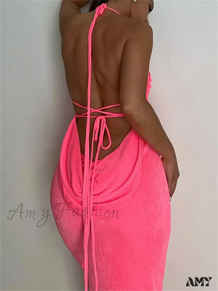 Amy Fashion - Sleeveless Backless Drawstring Hollow Out Sexy Split    Summer Women Party Y2K Beach Vestidos - Image 2