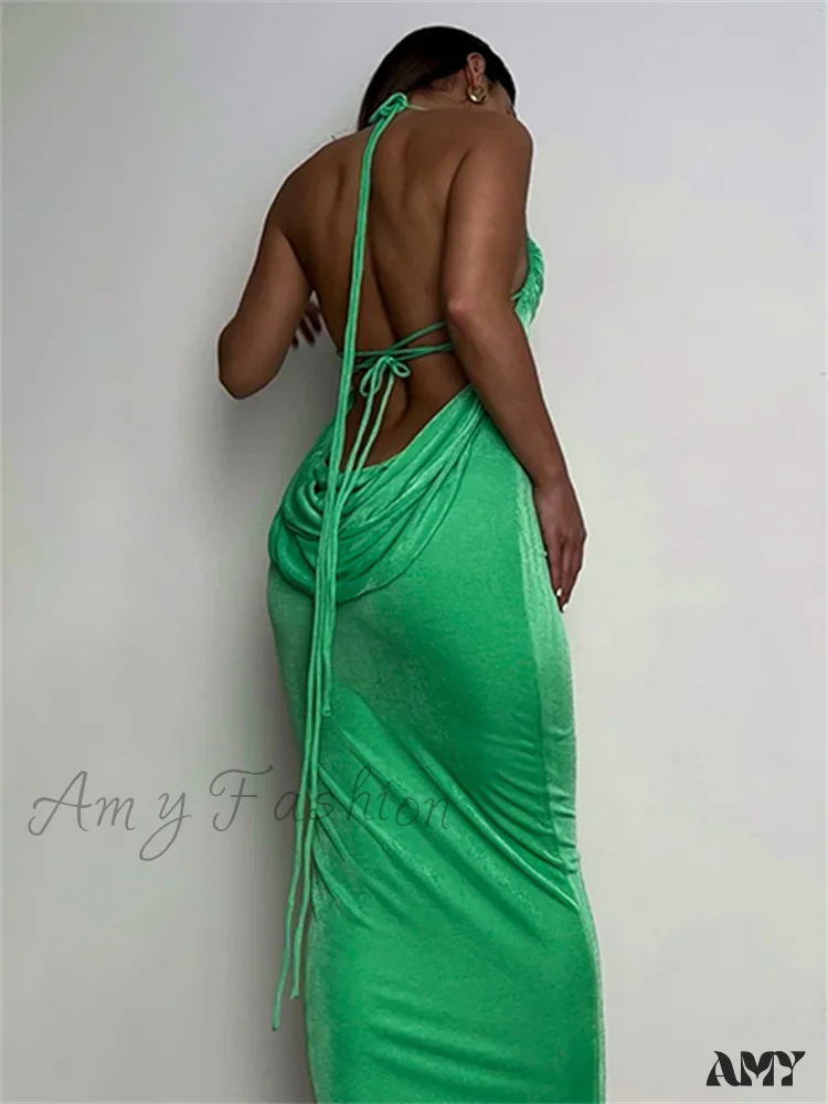 Amy Fashion - Sleeveless Backless Drawstring Hollow Out Sexy Split    Summer Women Party Y2K Beach Vestidos - Image 5