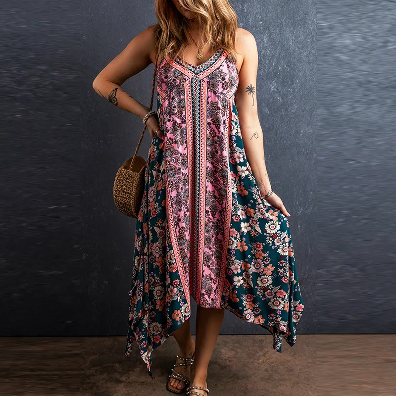 Sleeveless Backless Floral Printed Cotton Boho Dress - Image 2