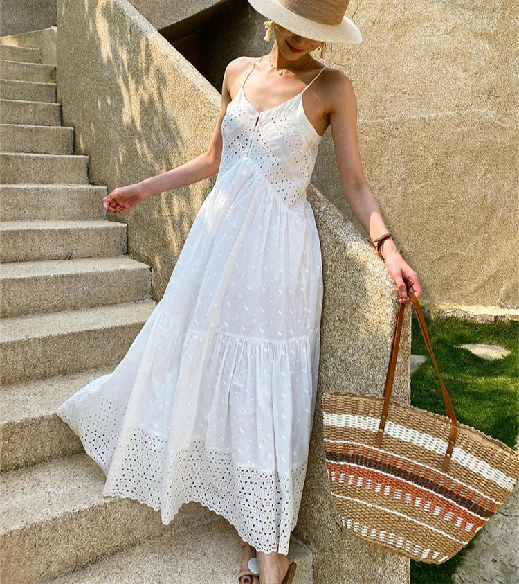 Sleeveless Backless White Cotton Boho Dress - Image 4