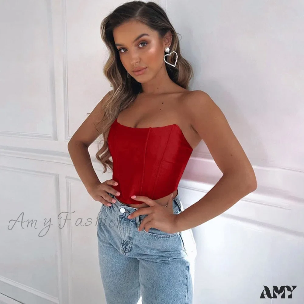 Amy Fashion - Sleeveless Off Shoulder Velvet Sexy Corset - Image 3