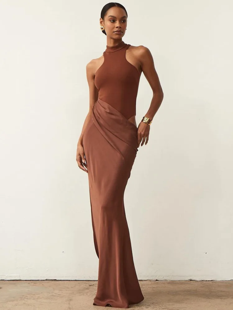 Sleeveless Solid Backless Long Bodycon Dress