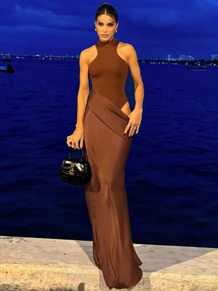 Sleeveless Solid Backless Long Bodycon Dress - Image 3