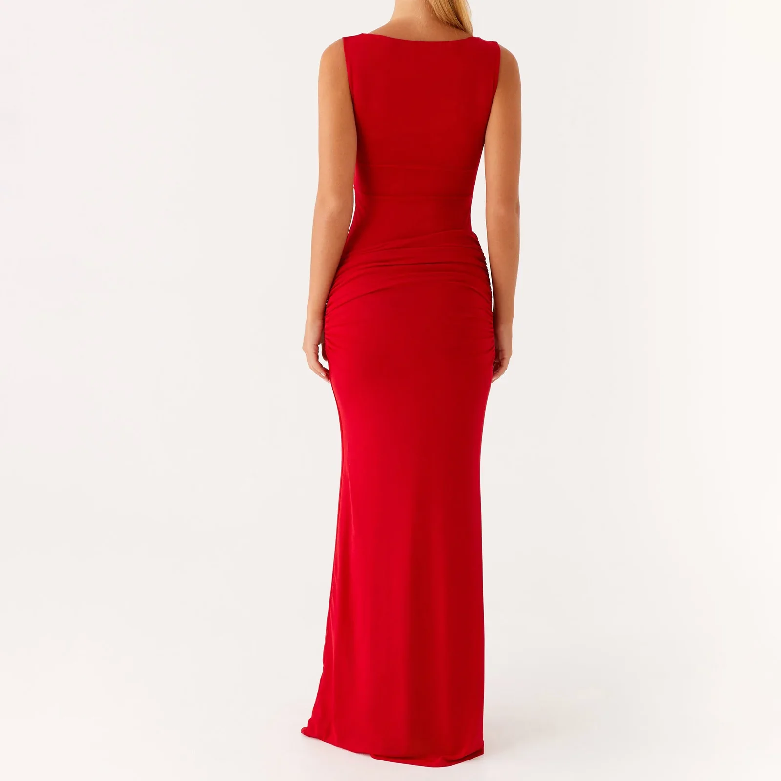 Sleeveless Solid Color Boa Bodycon Dress - Image 4