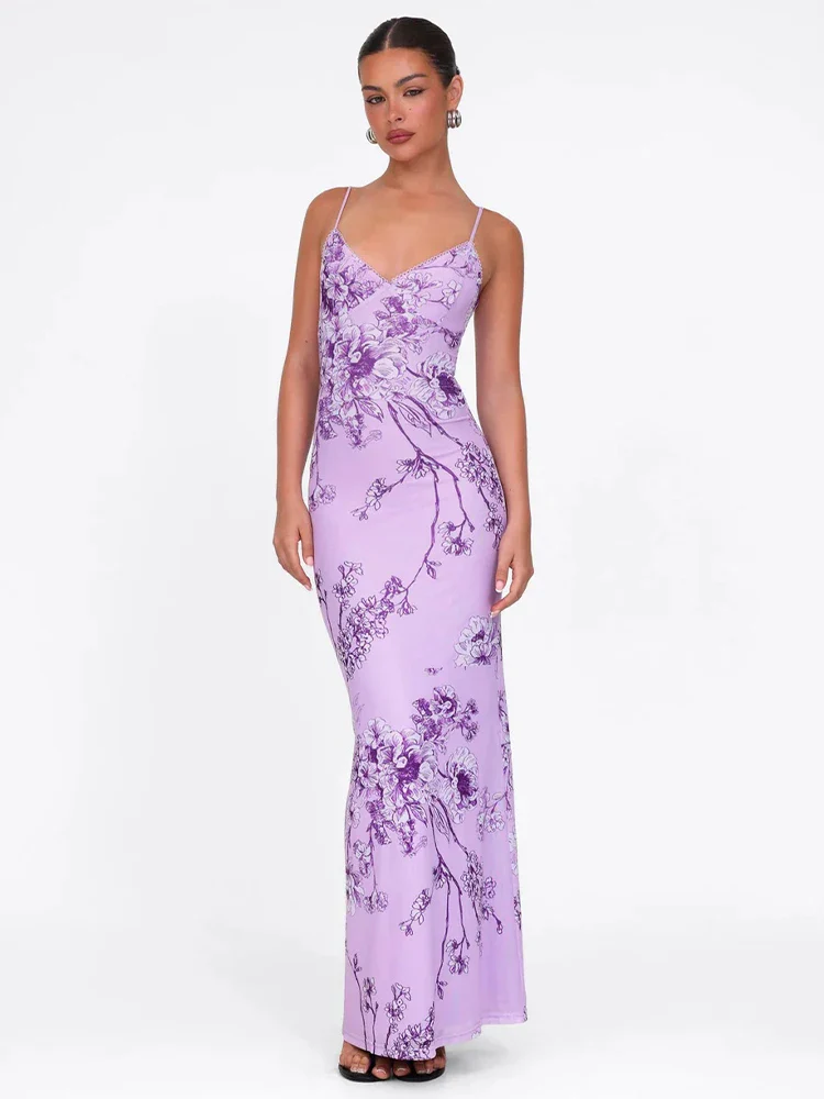 Sleeveless V-Neck Slim Floral Dress - Image 3
