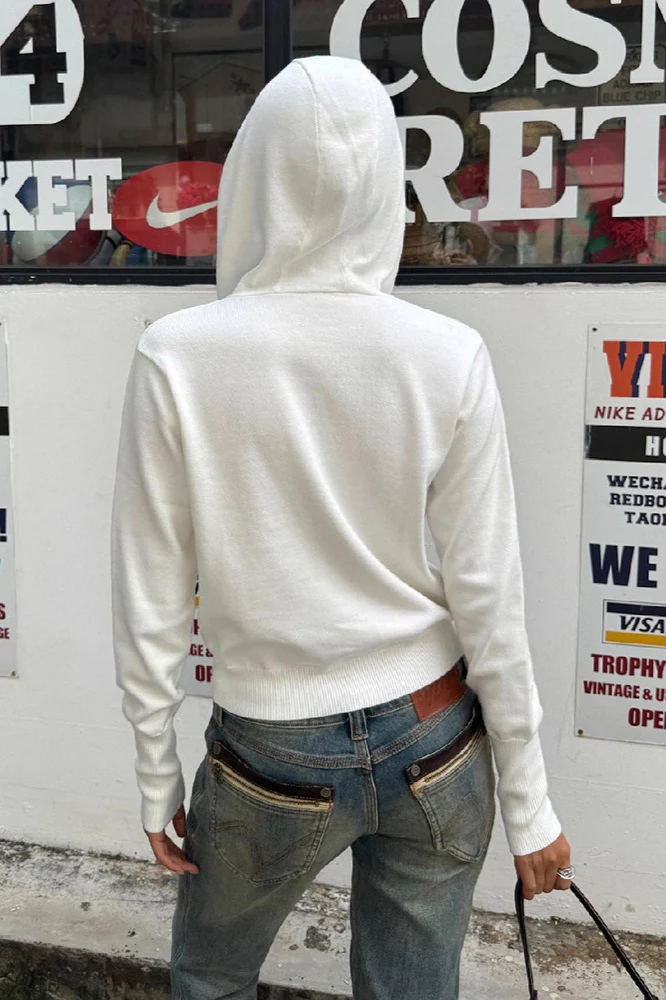 Slim-Fit Knit Zip-Up Cropped Hoodie - Image 5