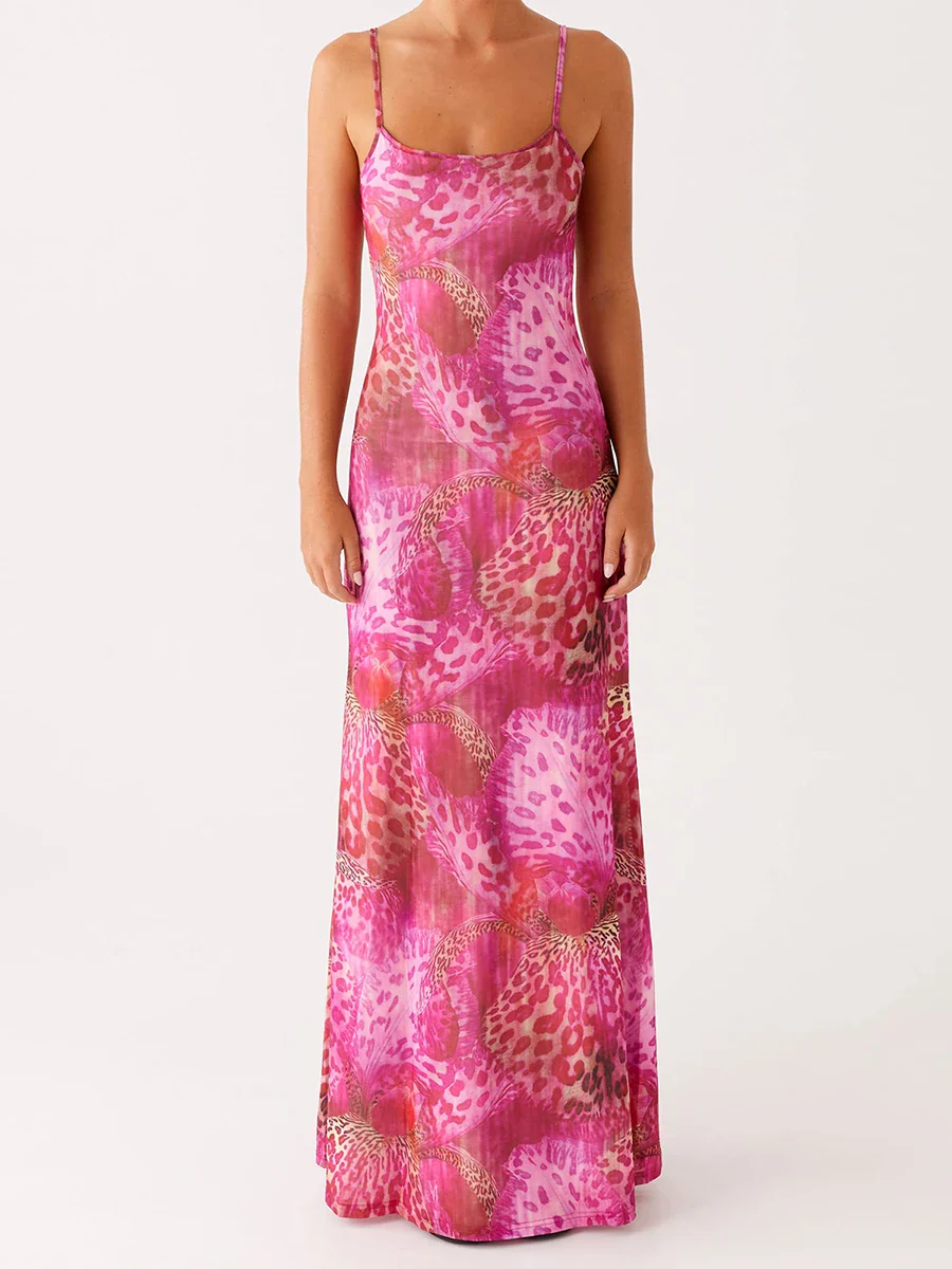 Slim Spaghetti Strap Long Floral Dress