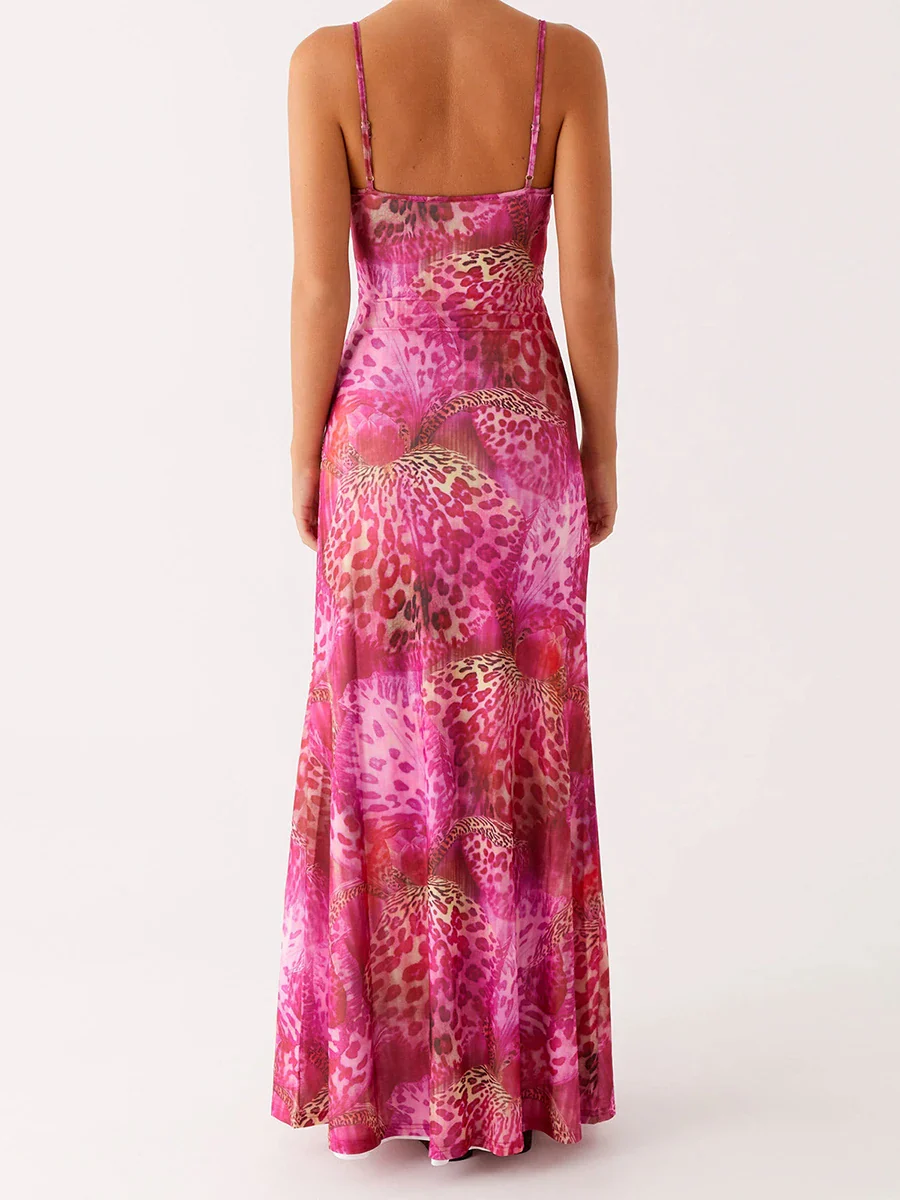 Slim Spaghetti Strap Long Floral Dress - Image 2