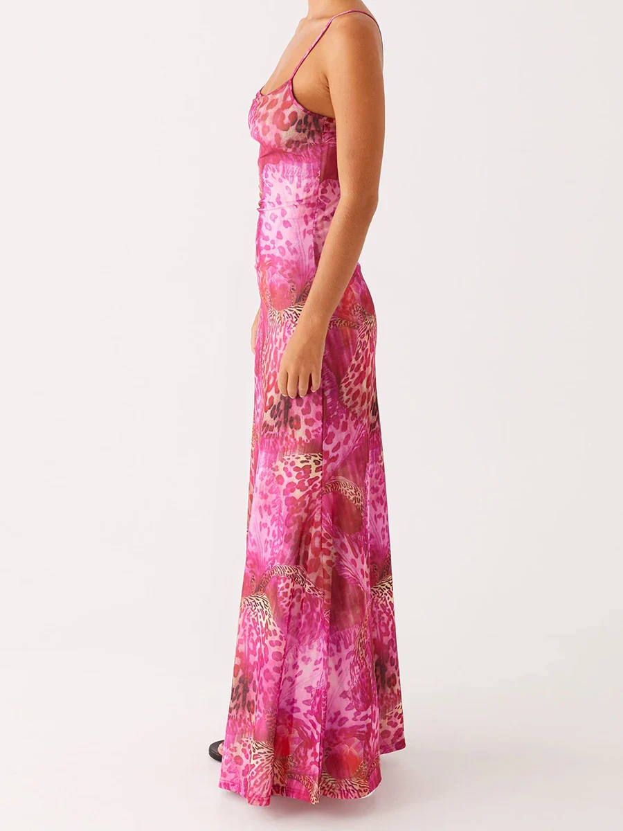 Slim Spaghetti Strap Long Floral Dress - Image 5