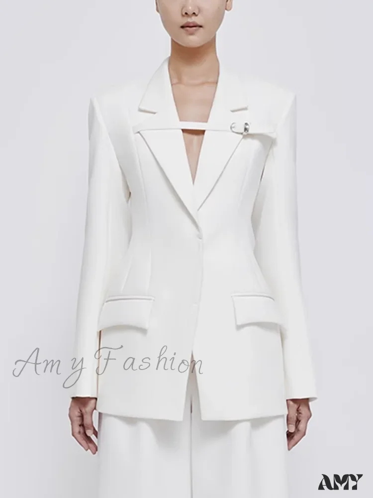 Slimming Hollow Out Casual Lapel Long Sleeve Notched Collar Patchwork Belt Fashion Style Coats Blazer - Image 2