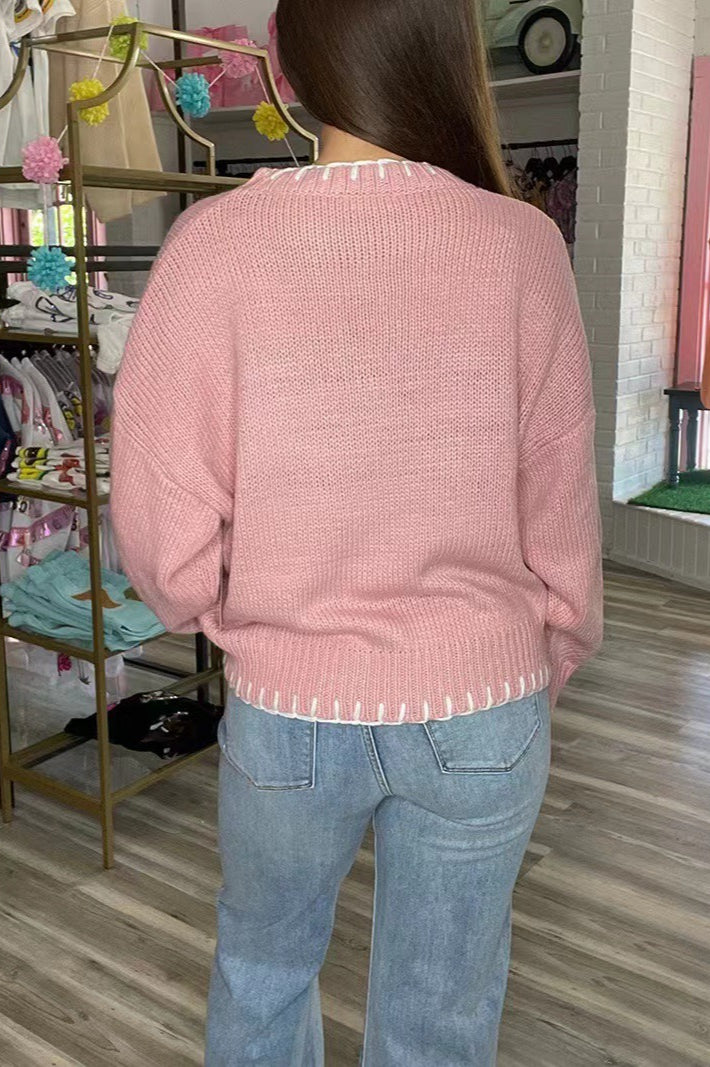 Slouchy Bow Jacquard Loose Pullover Sweater - Image 11