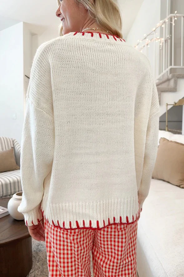 Slouchy Bow Jacquard Loose Pullover Sweater - Image 4