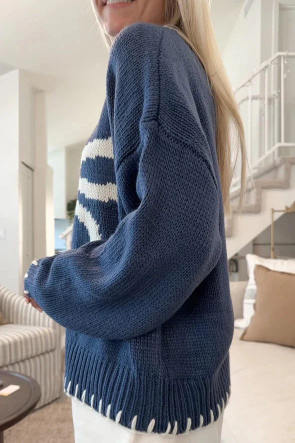 Slouchy Bow Jacquard Loose Pullover Sweater - Image 7