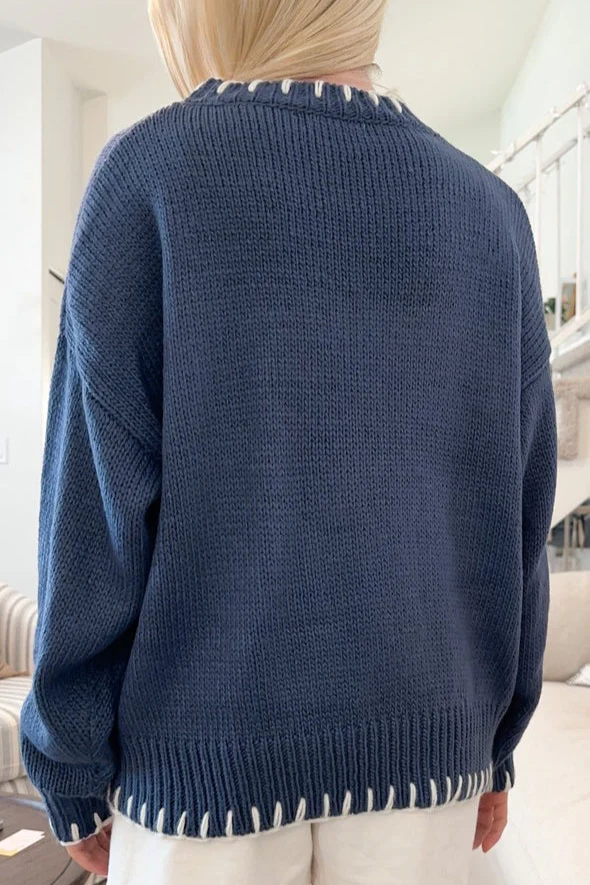 Slouchy Bow Jacquard Loose Pullover Sweater - Image 8