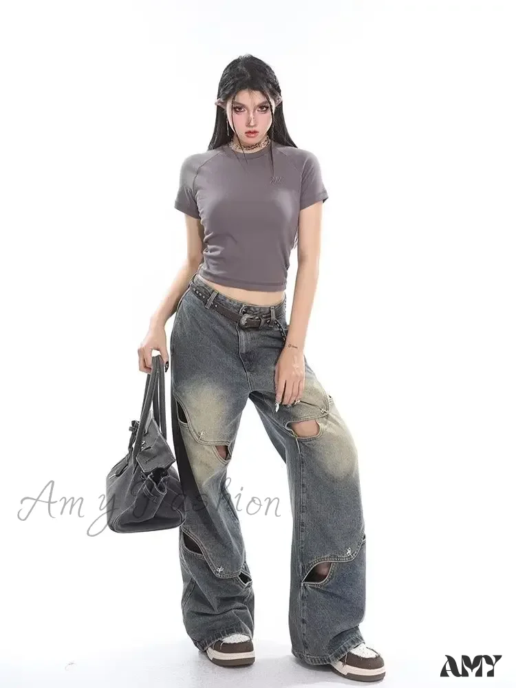 Amy Fashion - Small Crowd Deconstruction Design Sense High Street Wide Leg Trendy Brand Women's Jean - Image 3