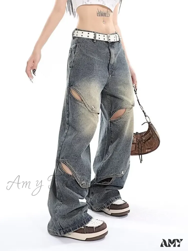 Amy Fashion - Small Crowd Deconstruction Design Sense High Street Wide Leg Trendy Brand Women's Jean - Image 4