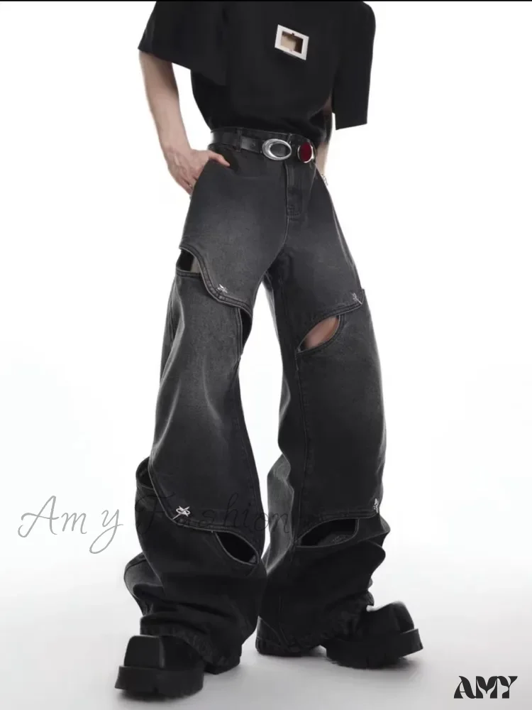Amy Fashion - Small Crowd Deconstruction Design Sense High Street Wide Leg Trendy Brand Women's Jean - Image 6