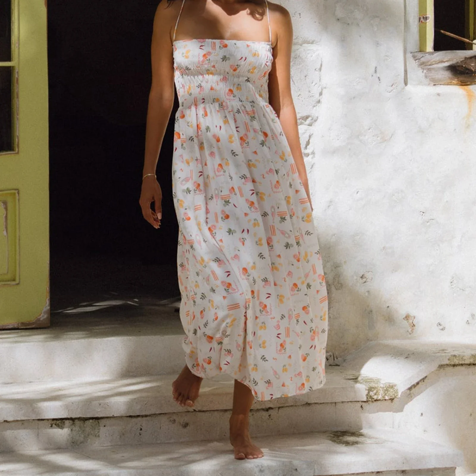 Smocked Floral Tie-back Cami Vacation Dress - Image 4