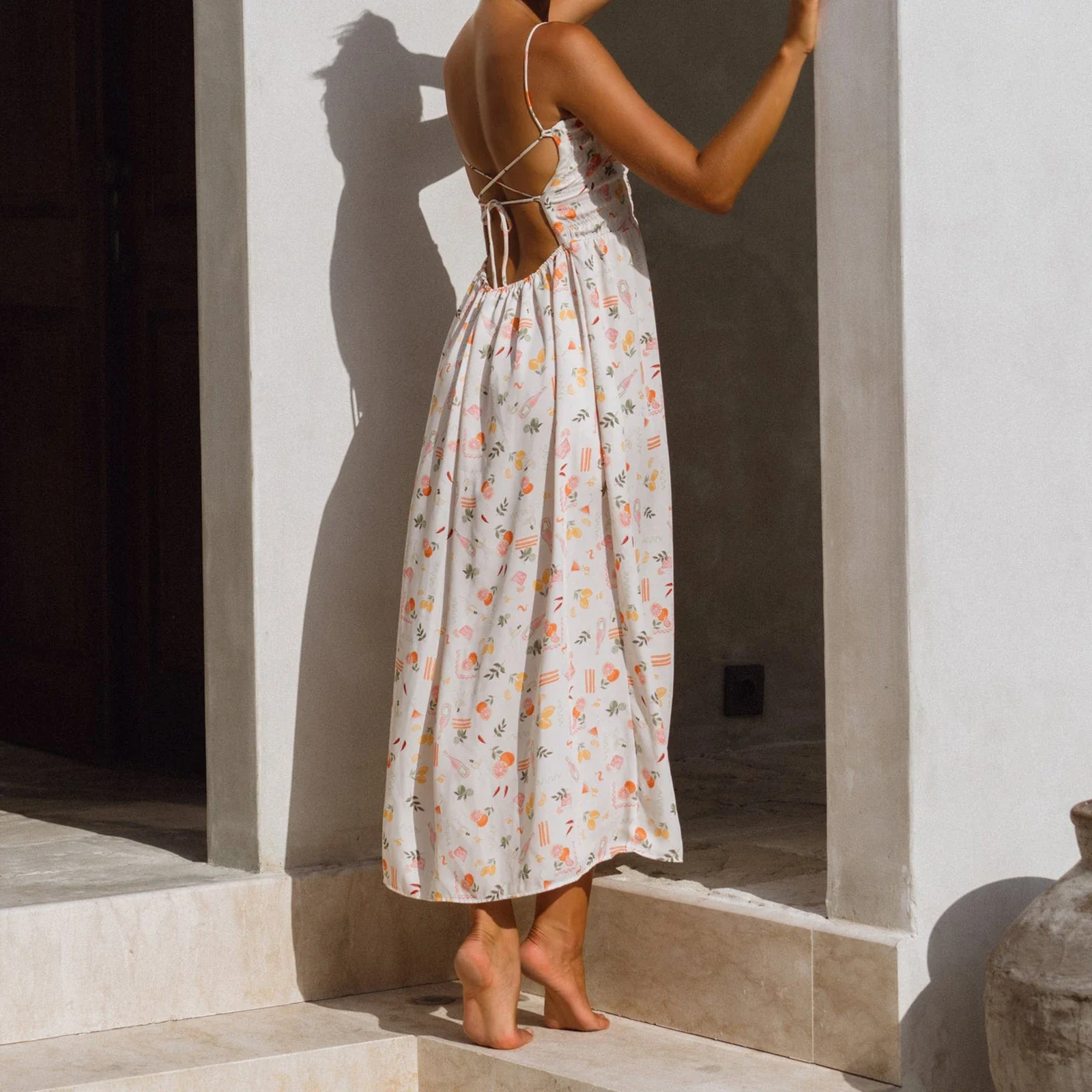 Smocked Floral Tie-back Cami Vacation Dress - Image 5