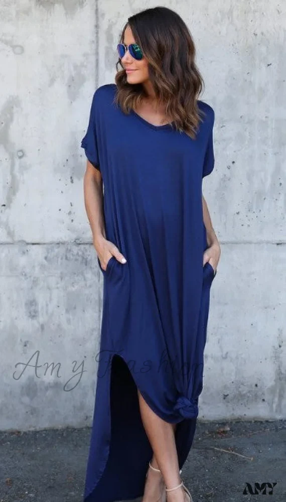 Amy Fashion - Casual Short Sleeve Maxi Long Dress