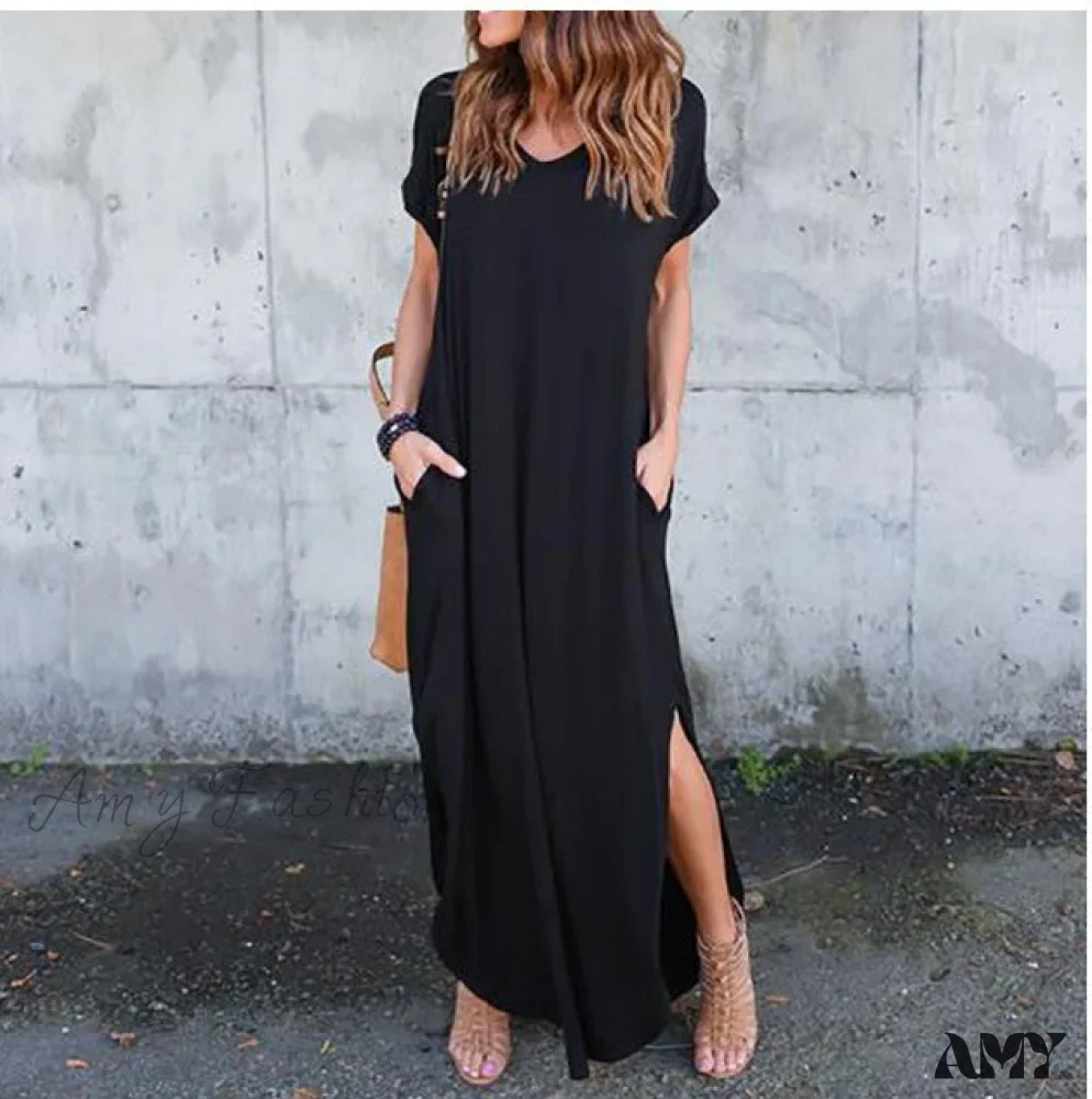 Amy Fashion - Casual Short Sleeve Maxi Long Dress - Image 2