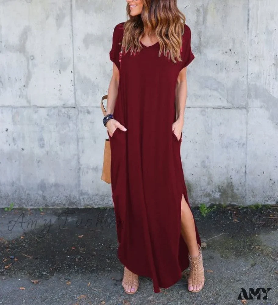 Amy Fashion - Casual Short Sleeve Maxi Long Dress - Image 3