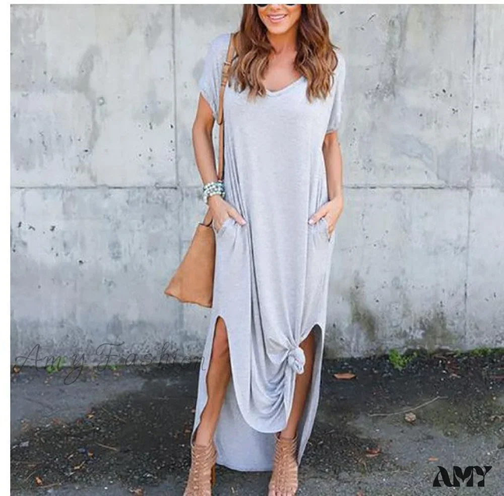 Amy Fashion - Casual Short Sleeve Maxi Long Dress - Image 4