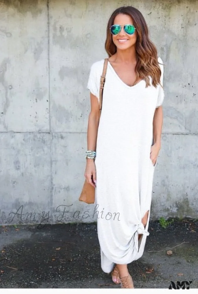 Amy Fashion - Casual Short Sleeve Maxi Long Dress - Image 5