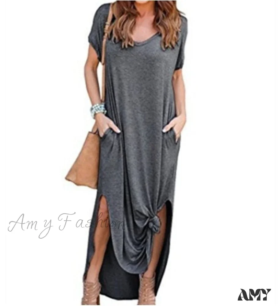 Amy Fashion - Casual Short Sleeve Maxi Long Dress - Image 7