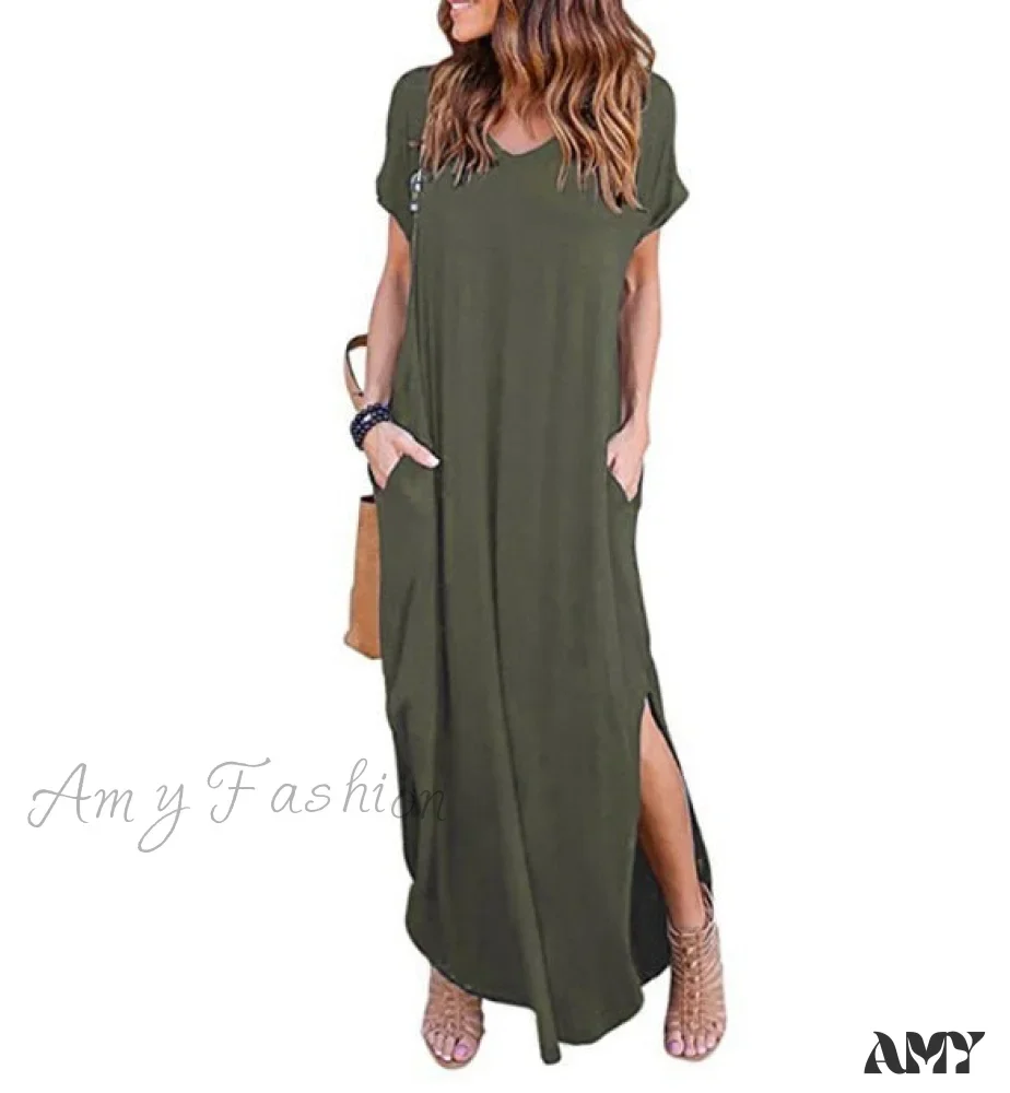 Amy Fashion - Casual Short Sleeve Maxi Long Dress - Image 9