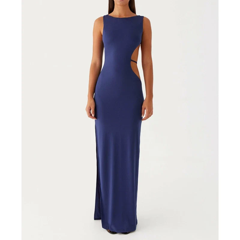 Solid Color Sleeveless Boa Bodycon Dress - Image 10