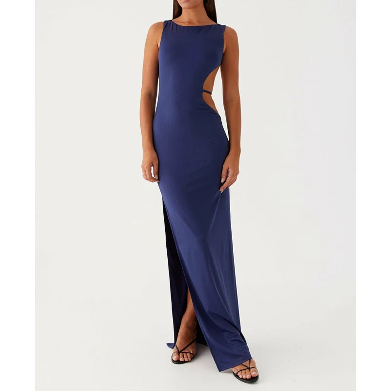 Solid Color Sleeveless Boa Bodycon Dress - Image 6