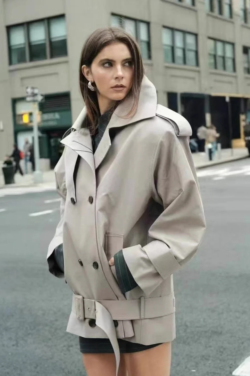 Solid Double Breasted Stand Collar Retro Elegant Coat